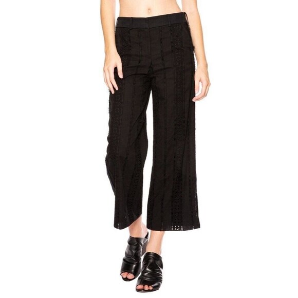 Veronica Beard Black Wide Leg Gaucho Pants Sz 8 Cotton Crop Trousers$325